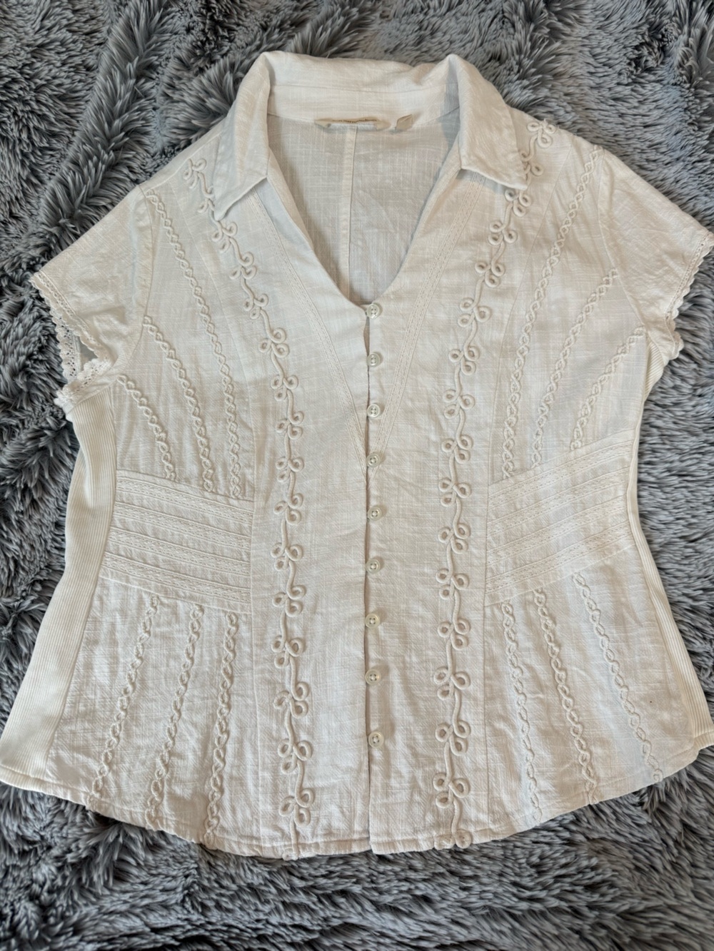 Soft Surroundings Ivory Textured Button-Front Top